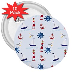 Seaside Nautical Themed Pattern Seamless Wallpaper Background 3  Buttons (10 Pack)  by Simbadda