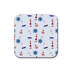 Seaside Nautical Themed Pattern Seamless Wallpaper Background Rubber Coaster (square)  by Simbadda