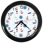 Seaside Nautical Themed Pattern Seamless Wallpaper Background Wall Clocks (Black) Front