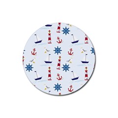 Seaside Nautical Themed Pattern Seamless Wallpaper Background Rubber Coaster (round)  by Simbadda