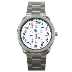 Seaside Nautical Themed Pattern Seamless Wallpaper Background Sport Metal Watch by Simbadda