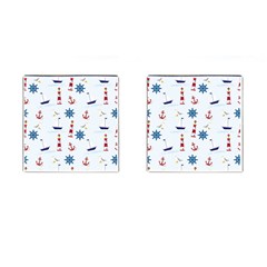 Seaside Nautical Themed Pattern Seamless Wallpaper Background Cufflinks (square) by Simbadda