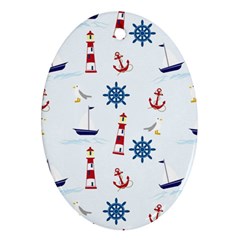 Seaside Nautical Themed Pattern Seamless Wallpaper Background Oval Ornament (two Sides) by Simbadda