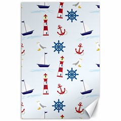 Seaside Nautical Themed Pattern Seamless Wallpaper Background Canvas 24  X 36  by Simbadda