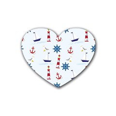 Seaside Nautical Themed Pattern Seamless Wallpaper Background Heart Coaster (4 Pack)  by Simbadda