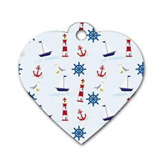 Seaside Nautical Themed Pattern Seamless Wallpaper Background Dog Tag Heart (one Side) by Simbadda