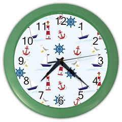 Seaside Nautical Themed Pattern Seamless Wallpaper Background Color Wall Clocks by Simbadda