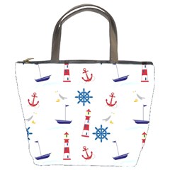 Seaside Nautical Themed Pattern Seamless Wallpaper Background Bucket Bags by Simbadda