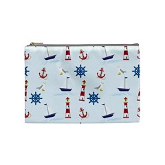 Seaside Nautical Themed Pattern Seamless Wallpaper Background Cosmetic Bag (medium)  by Simbadda