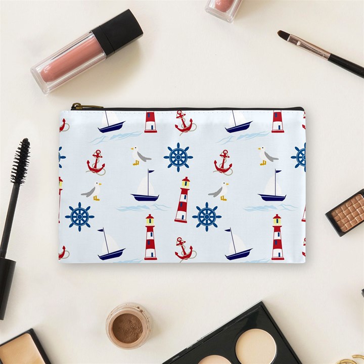 Seaside Nautical Themed Pattern Seamless Wallpaper Background Cosmetic Bag (Medium) 