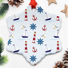 Seaside Nautical Themed Pattern Seamless Wallpaper Background Ornament (snowflake) by Simbadda