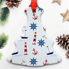 Seaside Nautical Themed Pattern Seamless Wallpaper Background Ornament (christmas Tree)  by Simbadda