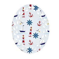 Seaside Nautical Themed Pattern Seamless Wallpaper Background Oval Filigree Ornament (two Sides) by Simbadda