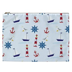 Seaside Nautical Themed Pattern Seamless Wallpaper Background Cosmetic Bag (xxl)  by Simbadda