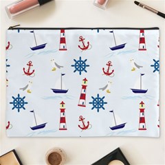 Seaside Nautical Themed Pattern Seamless Wallpaper Background Cosmetic Bag (xxxl)  by Simbadda