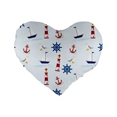 Seaside Nautical Themed Pattern Seamless Wallpaper Background Standard 16  Premium Heart Shape Cushions by Simbadda