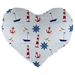 Seaside Nautical Themed Pattern Seamless Wallpaper Background Large 19  Premium Heart Shape Cushions