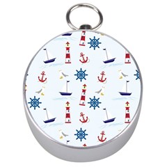 Seaside Nautical Themed Pattern Seamless Wallpaper Background Silver Compasses by Simbadda