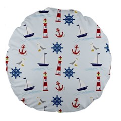 Seaside Nautical Themed Pattern Seamless Wallpaper Background Large 18  Premium Flano Round Cushions