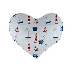 Seaside Nautical Themed Pattern Seamless Wallpaper Background Standard 16  Premium Flano Heart Shape Cushions by Simbadda