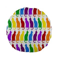 Rainbow Colorful Cats Wallpaper Pattern Standard 15  Premium Round Cushions by Simbadda