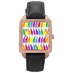 Rainbow Colorful Cats Wallpaper Pattern Rose Gold Leather Watch  by Simbadda