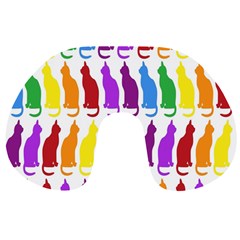 Rainbow Colorful Cats Wallpaper Pattern Travel Neck Pillows by Simbadda