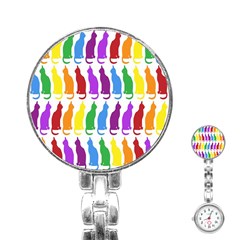 Rainbow Colorful Cats Wallpaper Pattern Stainless Steel Nurses Watch by Simbadda