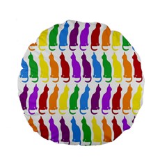 Rainbow Colorful Cats Wallpaper Pattern Standard 15  Premium Flano Round Cushions by Simbadda