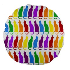 Rainbow Colorful Cats Wallpaper Pattern Large 18  Premium Flano Round Cushions by Simbadda