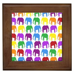 Rainbow Colors Bright Colorful Elephants Wallpaper Background Framed Tiles by Simbadda