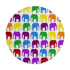 Rainbow Colors Bright Colorful Elephants Wallpaper Background Ornament (round) by Simbadda