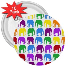 Rainbow Colors Bright Colorful Elephants Wallpaper Background 3  Buttons (10 Pack)  by Simbadda