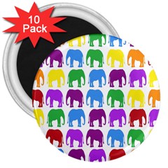 Rainbow Colors Bright Colorful Elephants Wallpaper Background 3  Magnets (10 Pack)  by Simbadda