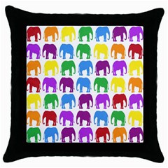 Rainbow Colors Bright Colorful Elephants Wallpaper Background Throw Pillow Case (black) by Simbadda