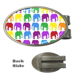 Rainbow Colors Bright Colorful Elephants Wallpaper Background Money Clips (oval)  by Simbadda