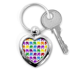 Rainbow Colors Bright Colorful Elephants Wallpaper Background Key Chains (heart)  by Simbadda