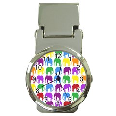 Rainbow Colors Bright Colorful Elephants Wallpaper Background Money Clip Watches by Simbadda