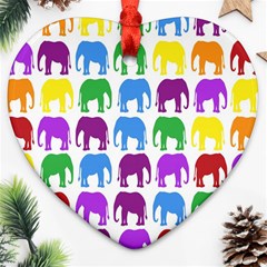 Rainbow Colors Bright Colorful Elephants Wallpaper Background Heart Ornament (two Sides) by Simbadda