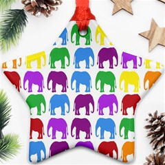 Rainbow Colors Bright Colorful Elephants Wallpaper Background Star Ornament (two Sides) by Simbadda