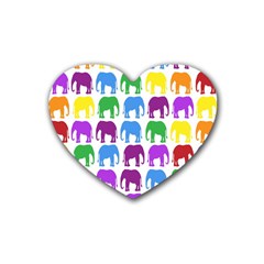 Rainbow Colors Bright Colorful Elephants Wallpaper Background Rubber Coaster (heart)  by Simbadda