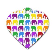 Rainbow Colors Bright Colorful Elephants Wallpaper Background Dog Tag Heart (one Side) by Simbadda