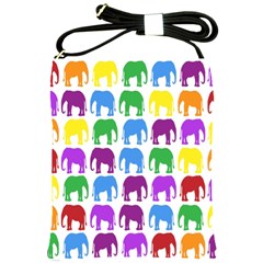 Rainbow Colors Bright Colorful Elephants Wallpaper Background Shoulder Sling Bags by Simbadda