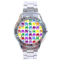 Rainbow Colors Bright Colorful Elephants Wallpaper Background Stainless Steel Analogue Watch by Simbadda