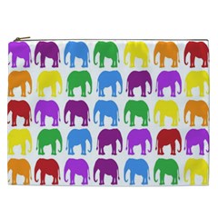 Rainbow Colors Bright Colorful Elephants Wallpaper Background Cosmetic Bag (xxl)  by Simbadda