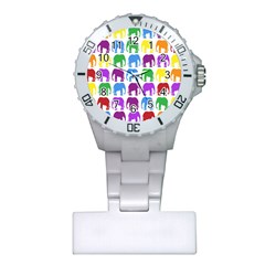 Rainbow Colors Bright Colorful Elephants Wallpaper Background Plastic Nurses Watch by Simbadda