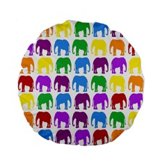 Rainbow Colors Bright Colorful Elephants Wallpaper Background Standard 15  Premium Flano Round Cushions