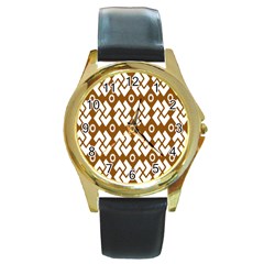 Art Abstract Background Pattern Round Gold Metal Watch by Simbadda