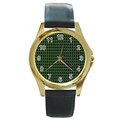 Clovers On Black Round Gold Metal Watch by PhotoNOLA