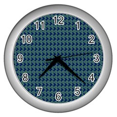 Clovers On Dark Blue Wall Clocks (silver)  by PhotoNOLA